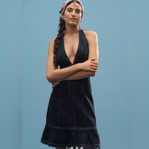 Anthropologie Pilcro Halter Deep-V Seamed Open-Back Mini Dress